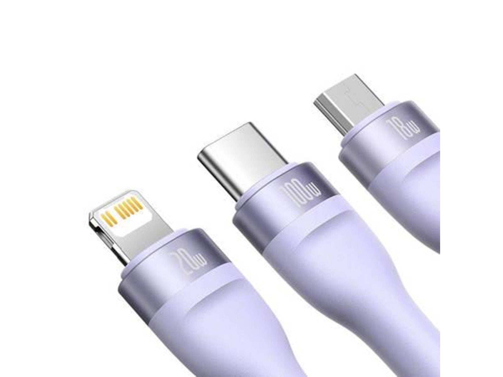 Baseus 3in1 USB cable Flash Series 2 USB-C + micro USB + Lightning 100W 1.2m (purple) Baseus 3in1 USB cable Flash Series 2 USB-C + micro USB + Lightning 100W 1.2m (purple)